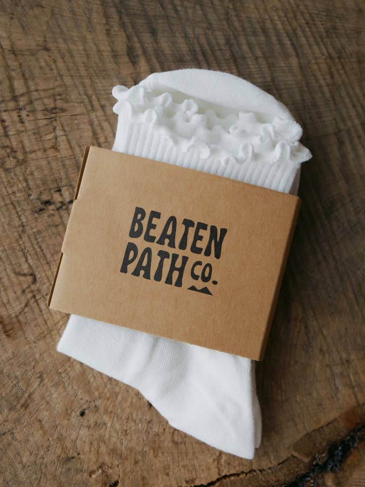 Beaten Path Co - Wholesale Socks - Unisex - RUFFLE RIB QUARTER SOCKS WHITE1
