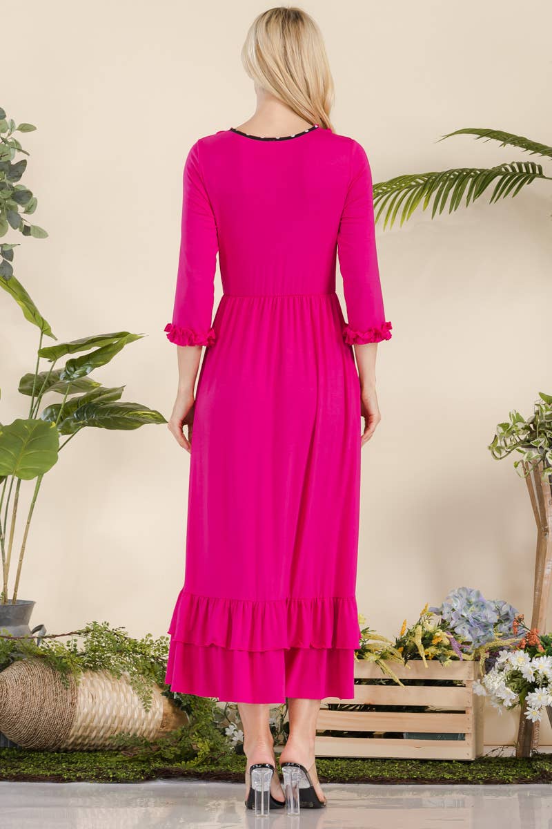 Celeste Clothing - Vente Robe – femme - ROBE GRANDE TAILLE AVEC MANCHES VOLANTÉES ET OURLET -CD438558