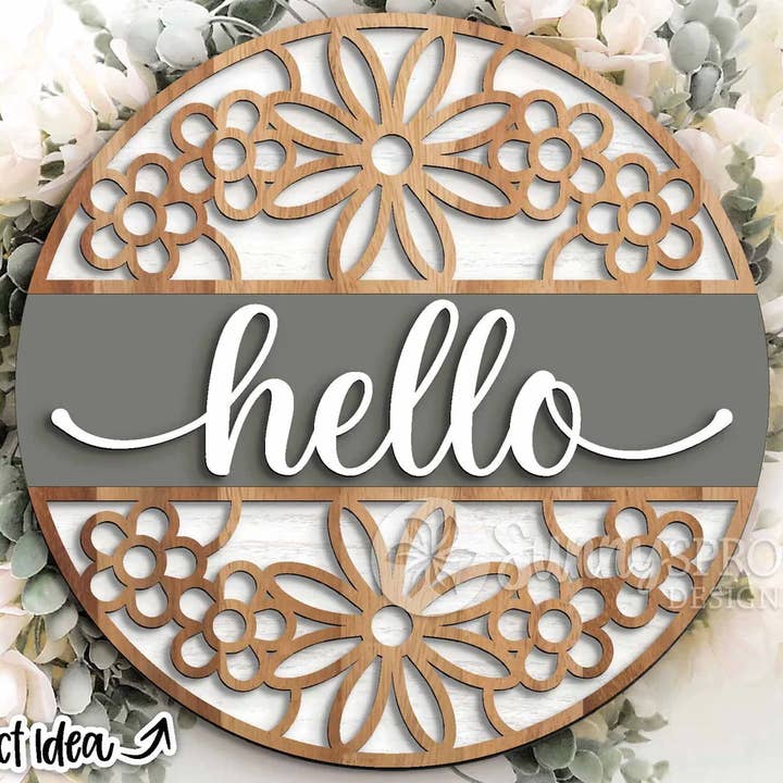 Kate's Blanks - Wholesale DIY Craft Kit - Spring- Hello Flower Round Door Hanger DIY | Wood Sign3