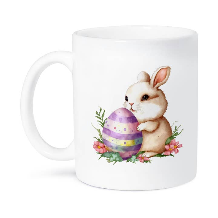 3dRose - Vente Tasse à café - 3dRose, Mignon Lapin de Pâques Tenant Un Œuf de Pâques Violet Avec des Fleurs, Tasse8