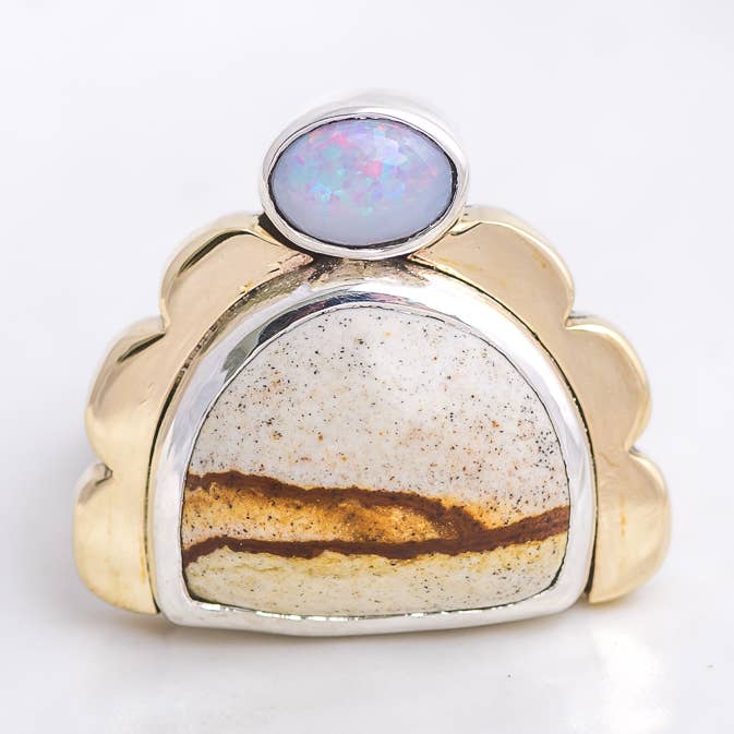 Anel de Maré ◇ Jaspe Paisagem + Opala Australiana ◇ Tamanho 7 por atacado de Mahka Jewelry