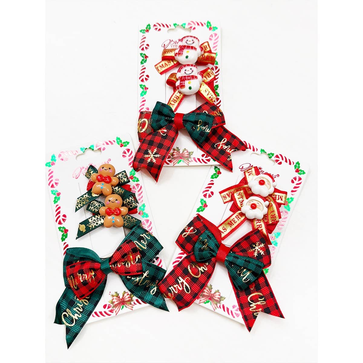 MIX COLOR Trio Christmas Theme Bow Clips for wholesale on Faire2