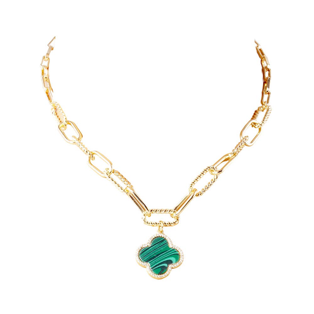 Sensibling Corp. - Wholesale Pendant/Charm Necklace - Gold Dipped Quatrefoil Pendant Paperclip Chain Necklace
5