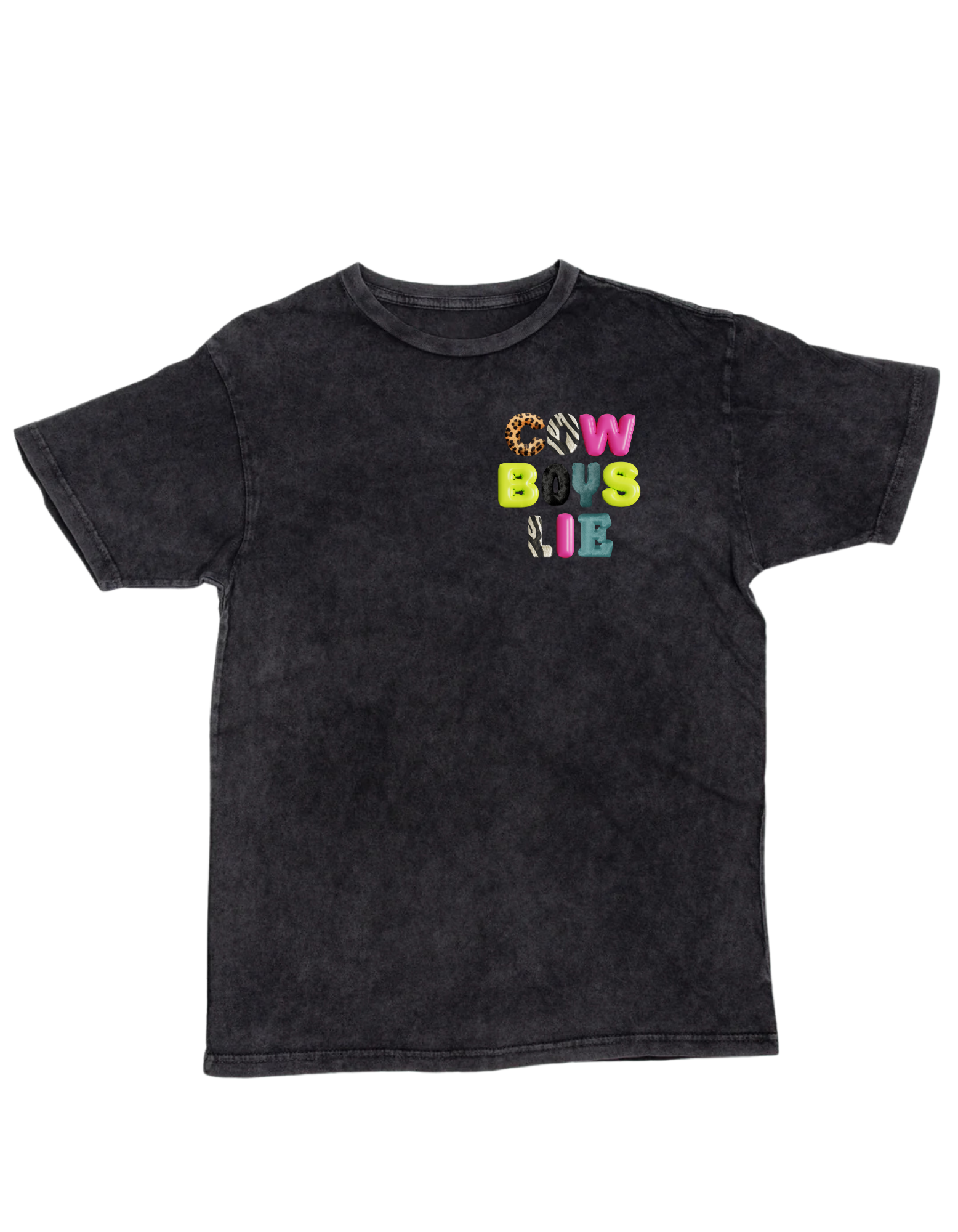 Ward Whimsey - Wholesale Screen Printed T-Shirt - Unisex - Cowboys Lie (Bubbles) - Vintage Wash1