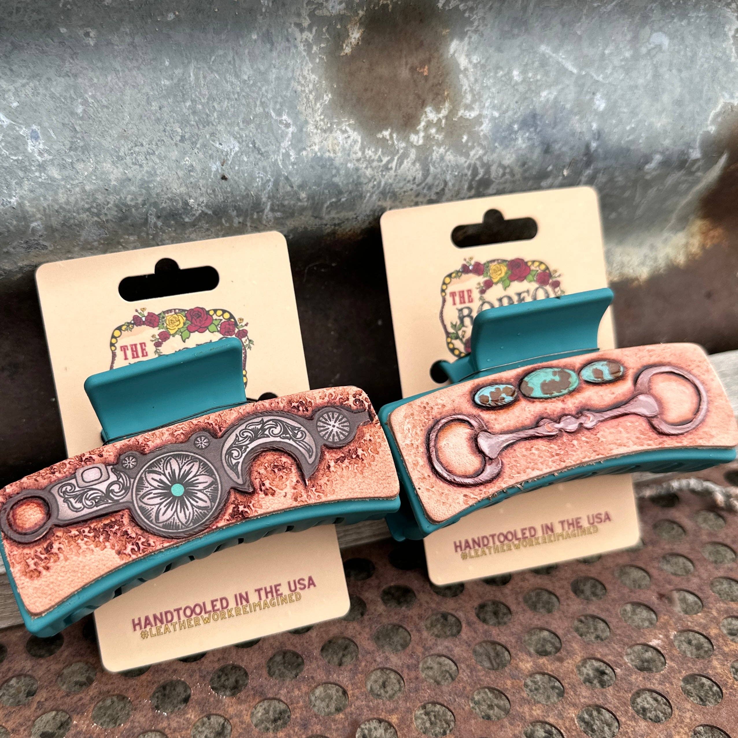 The Rodeo Rose - Wholesale Hair Clip - Women's - Bridle Bit Tooled Hairclip Large1