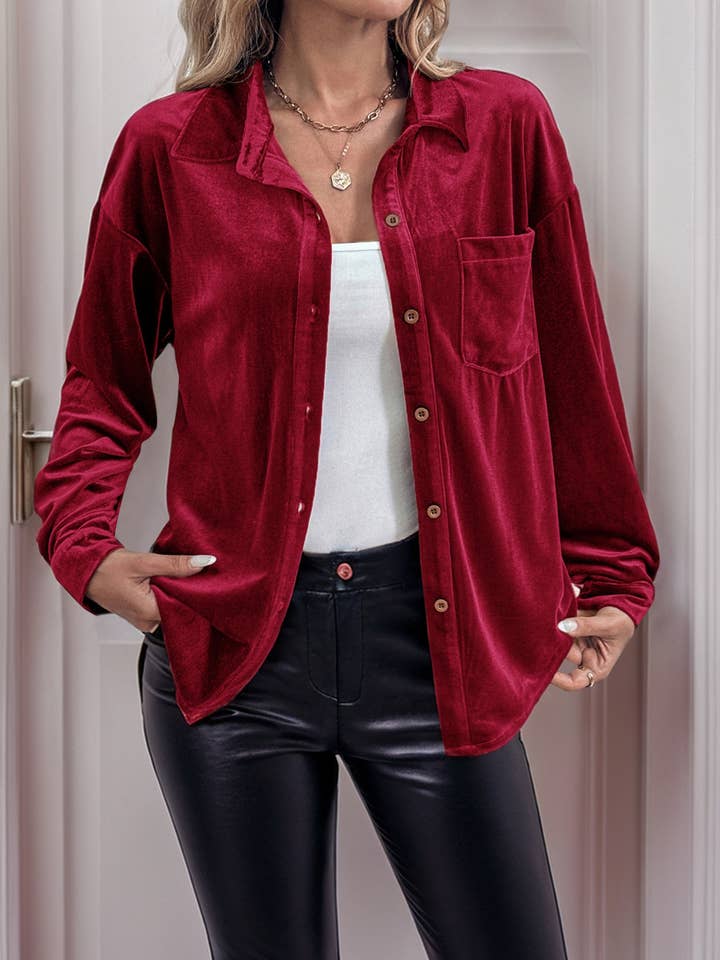Lily Clothing - Wholesale Shirt - Women's - LONG SLEEVE LAPEL VELVET SINGLE-BREASTED SHIRT