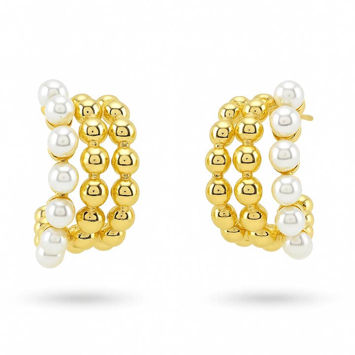 Orecchini a cerchio con perline placcati in oro con perle sintetiche, 2 cm per la vendita all'ingrosso da parte di Sedy Jewelry