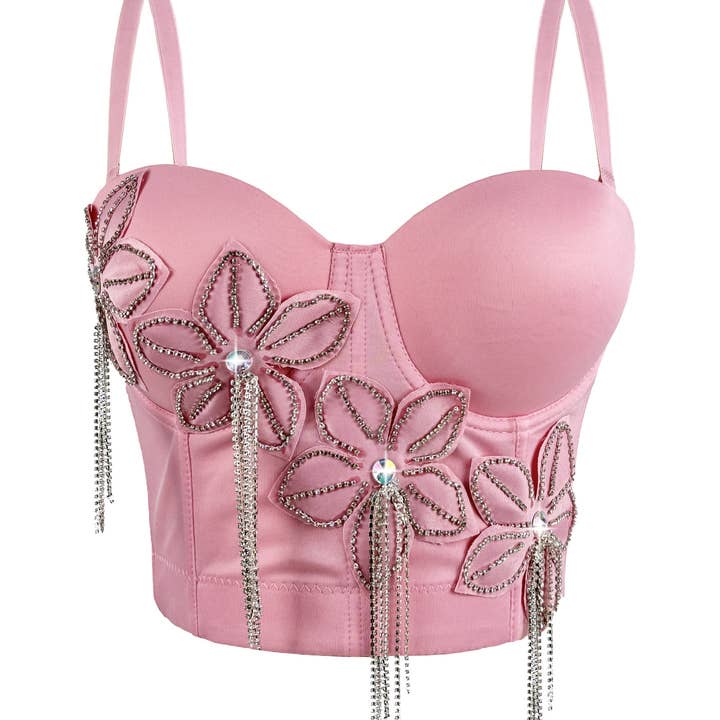 Top Corset com Franjas de Strass e Espinha de Peixe VE19Y – Rosa Dazzle por atacado de Productseeker
