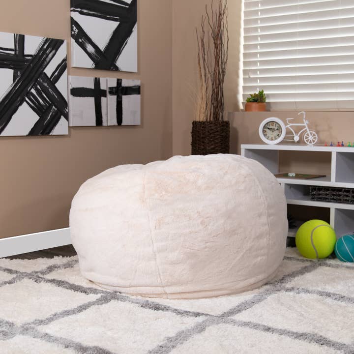 Fauteuil pouf surdimensionné en fourrure blanche pour enfants/adultes pour la vente par Flash Furniture