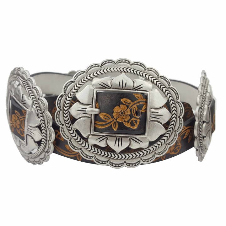 Axesoria West – Großhandel Gürtel – Damen – Western Oval Floral Concho Belt, handbemalter Gürtel