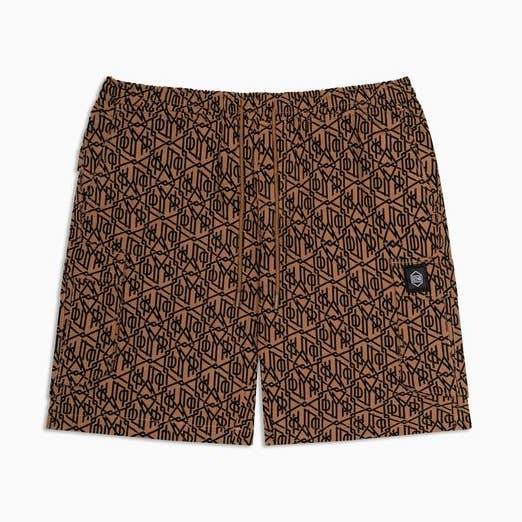 Monogram Dlynr Cargo Easyshorts, beige. • All-over zijde voor wholesale door Dolly Noire