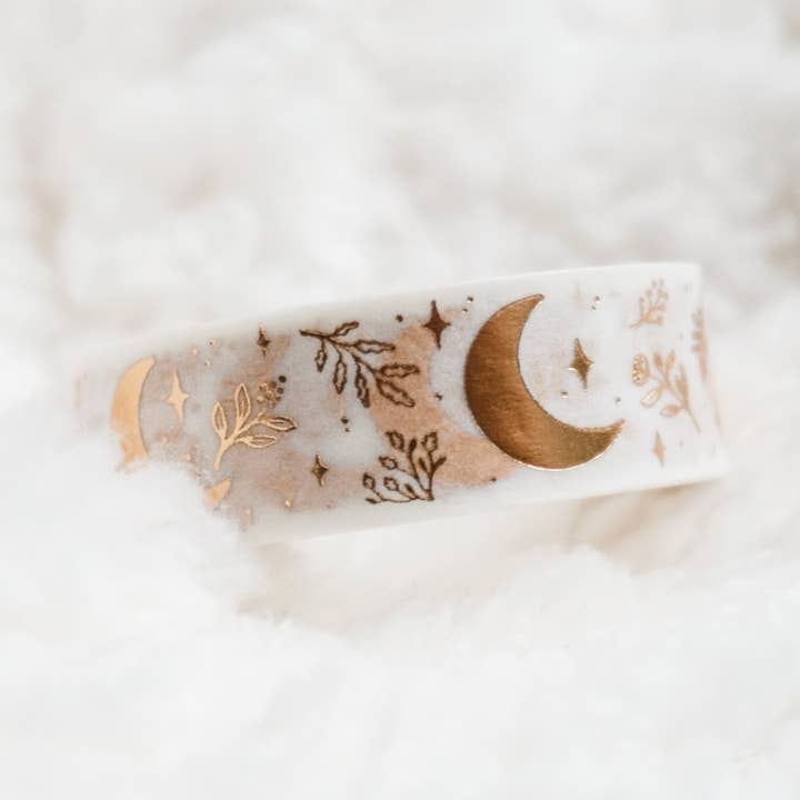 Fita Washi única de luas florais (branco/dourado) por atacado de Noelle Gifts & Paper
