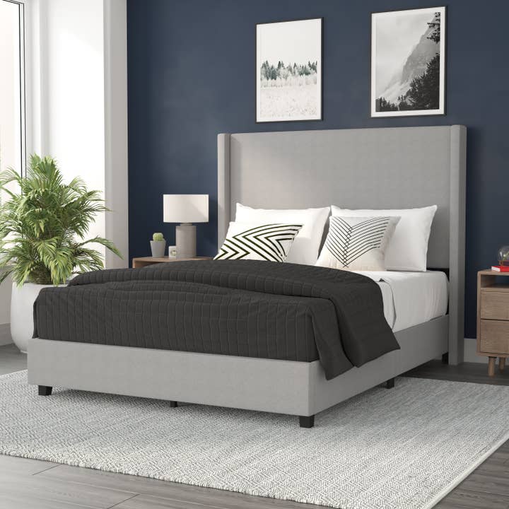 Gray Queen Platform Bed with Tufted Headboard for wholesale by Flash Furniture