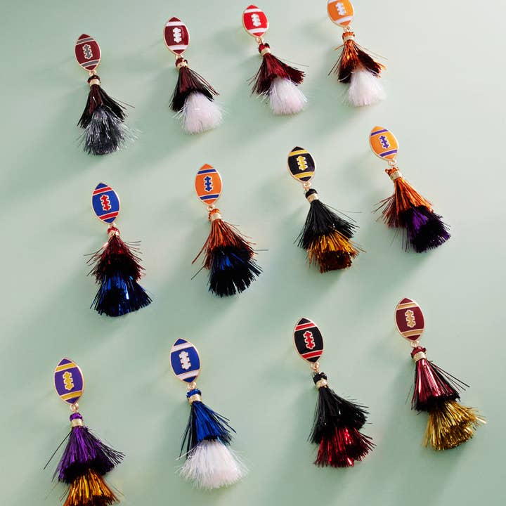 Designature New York - Wholesale Tassel Earrings - Game Day Football Shaped Tassel Post Earrings12