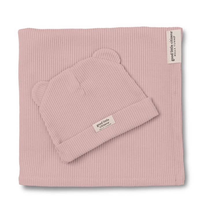Orchid Rib Swaddle & Beanie Set for wholesale by Bella Tunno