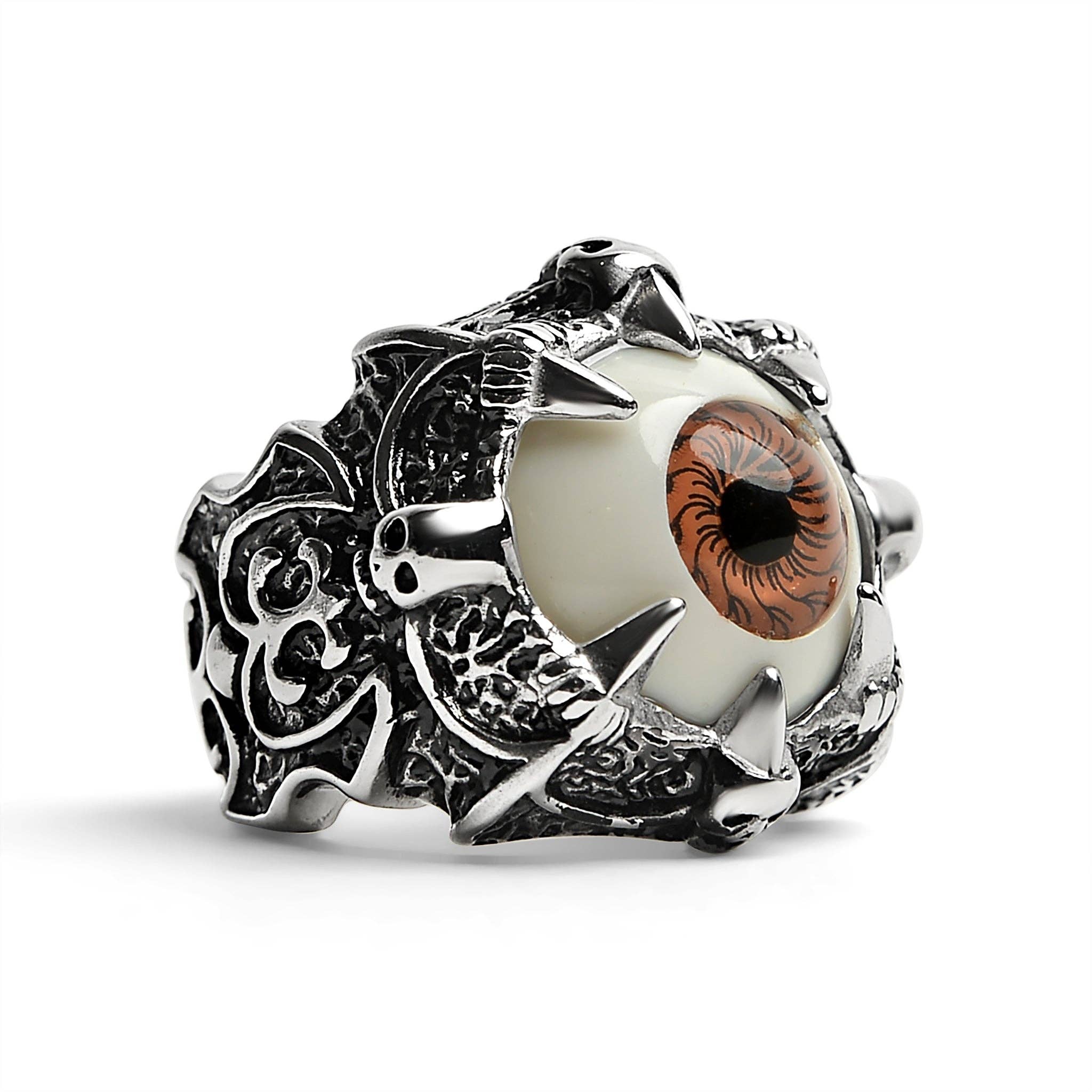 WJW - Wholesale Cocktail/Statement Ring - Gothic Clawed Brown Eyeball Statement Ring2