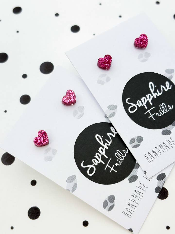 Micro Hot Pink Glitter Heart Acrylic Stud Earrings for wholesale by Sapphire Frills Ltd