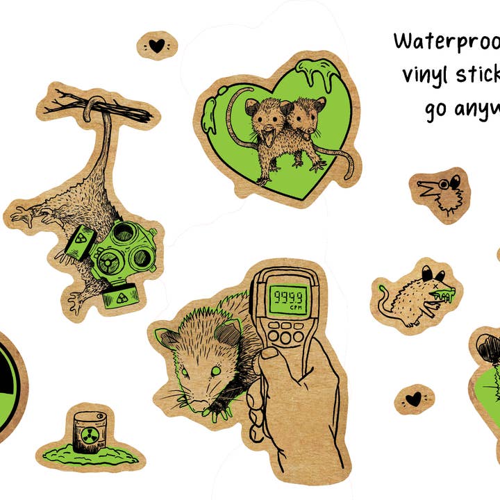BoyPilot Goods - Wholesale Sticker - Radioactive Possums Sticker Sheet - Waterproof Vinyl3
