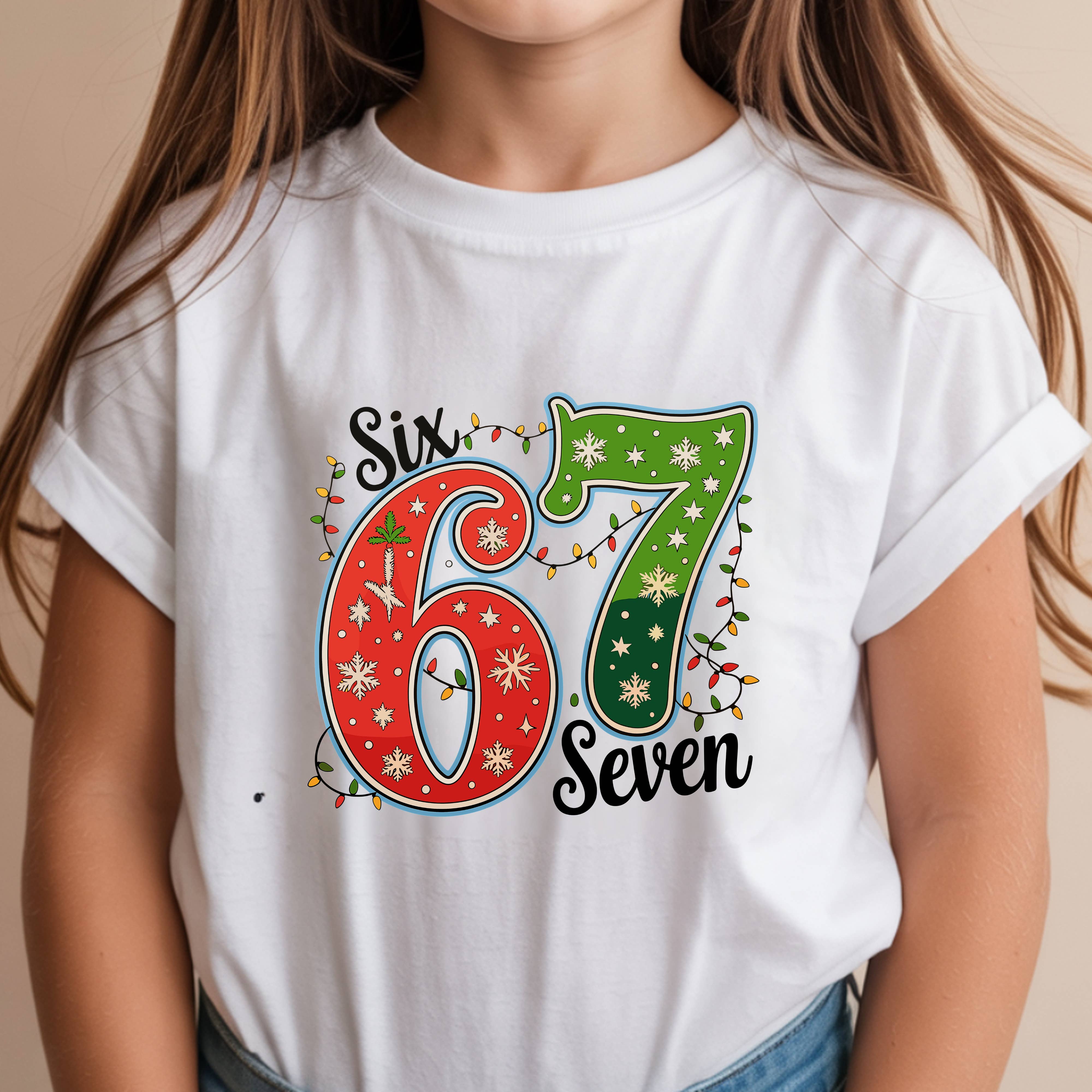 TheWorldOfMYes - Wholesale Screen Printed T-Shirt - Kids - Kids Six Seven Christmas Tee | Festive Holiday Shirt