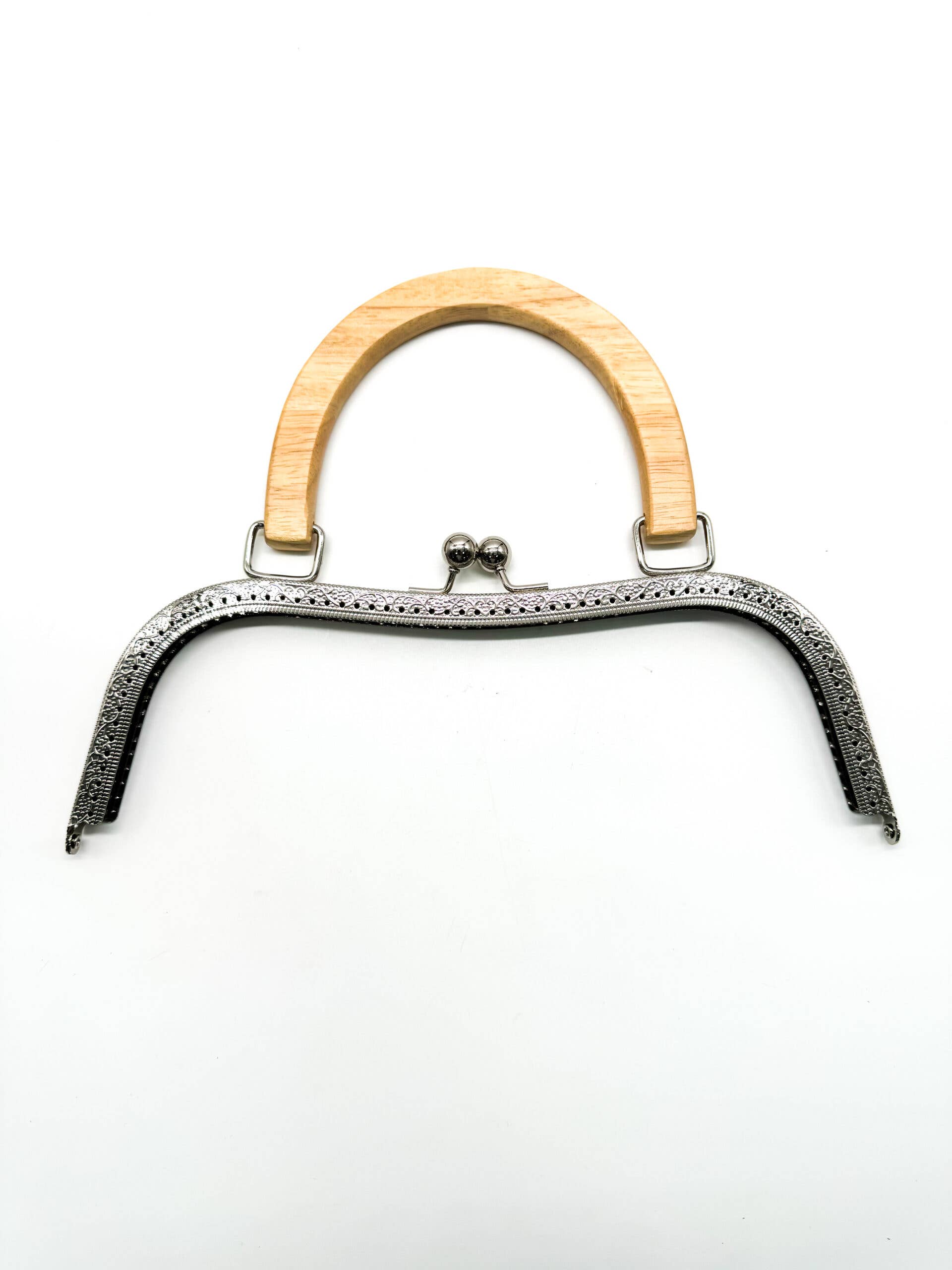 Gifa Accessori - Venta al por mayor Bolso de mano - Mujer - Clic clac con mango de madera cm 27 x 12,5 Níquel1