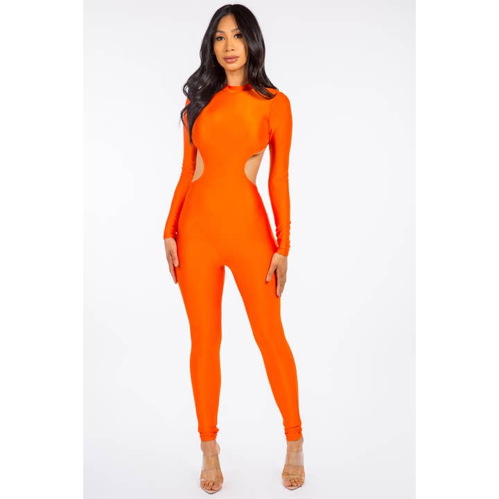 Uptown Apparel - Wholesale Jumpsuit - Women's - J6879 Cut Out Backless Shiny Catsuit