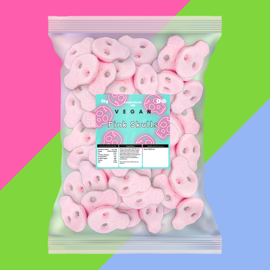 Gaffney's Sweets & Treats Wholesale - Vente Bonbons gélifiés - Candycrave bonbons gourmands vegan en forme de crânes roses - 2 kg0