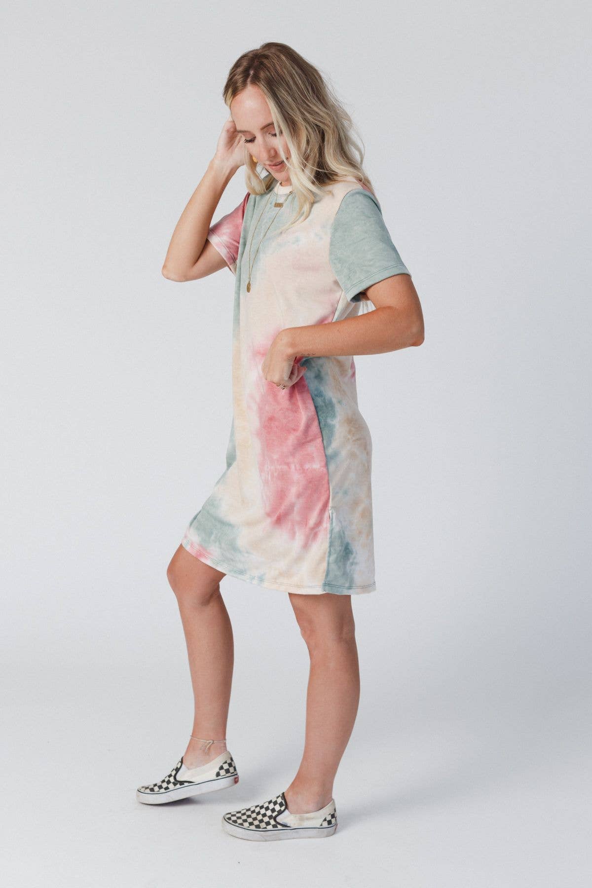 Three Bird Nest - Wholesale Dress - Women's - On The Daily Oversized Slit Tee Dress - Tie Dye7