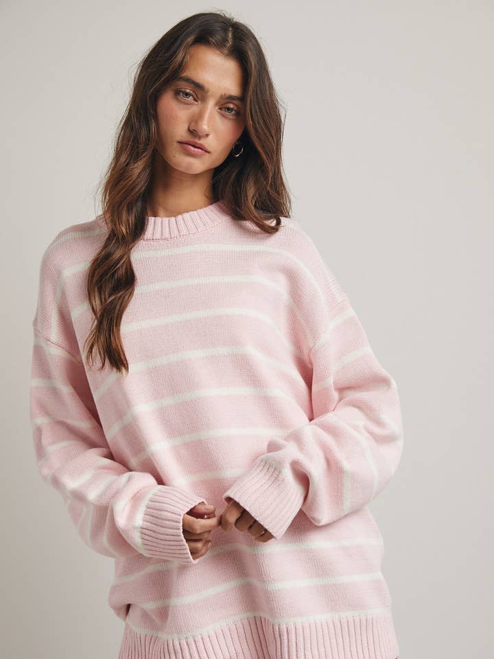 Wishlist Apparel - Wholesale Knit Sweater - Women's - OVERSIZED STRIPED KNIT SWEATER / WL25-116180