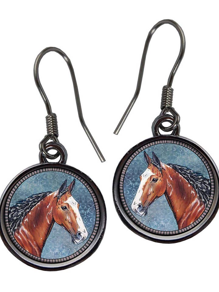 Circle Art Drop Blauwe Paardenoorbel voor wholesale door SPIRIT LALA LLC