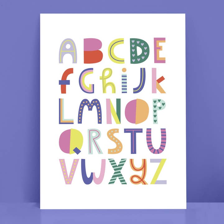 Typography Alphabet children's print for wholesale by Raspberry Blossom