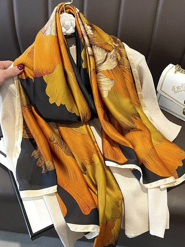 ORANGE Floral Printed Shawl&Scarf for wholesale on Faire
