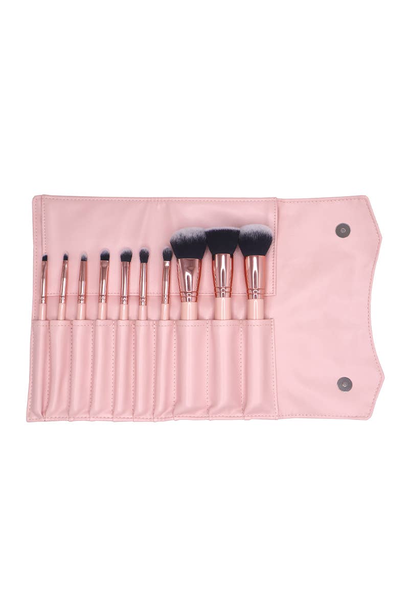 PINEAPPLE Beauty - Wholesale Makeup Brush Set - LBS SE810 Blush Pink 10Pc Makeup Brush Set with Pouch6