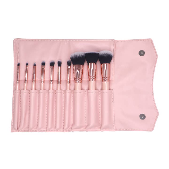 PINEAPPLE Beauty - Wholesale Makeup Brush Set - LBS SE810 Blush Pink 10Pc Makeup Brush Set with Pouch6