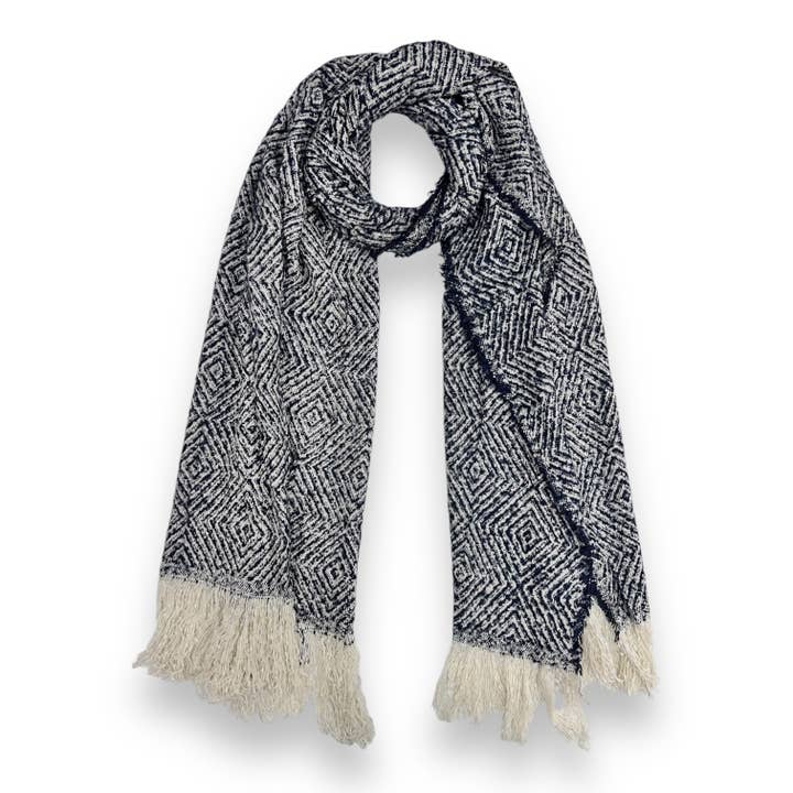 Stampa azteca medio-leggera rifinita con nappine per la vendita all'ingrosso da parte di London Scarves