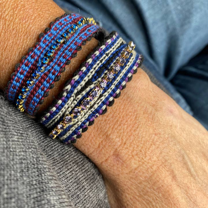 Tezeè - Wholesale Beaded Bracelet - Ikat fabric bracelet with rhinestones