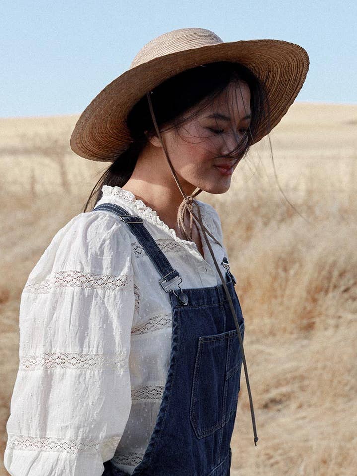 Cotton Dobby Puff Sleeve Lace Inserts Top - Victoire Top for wholesale by Atèlette