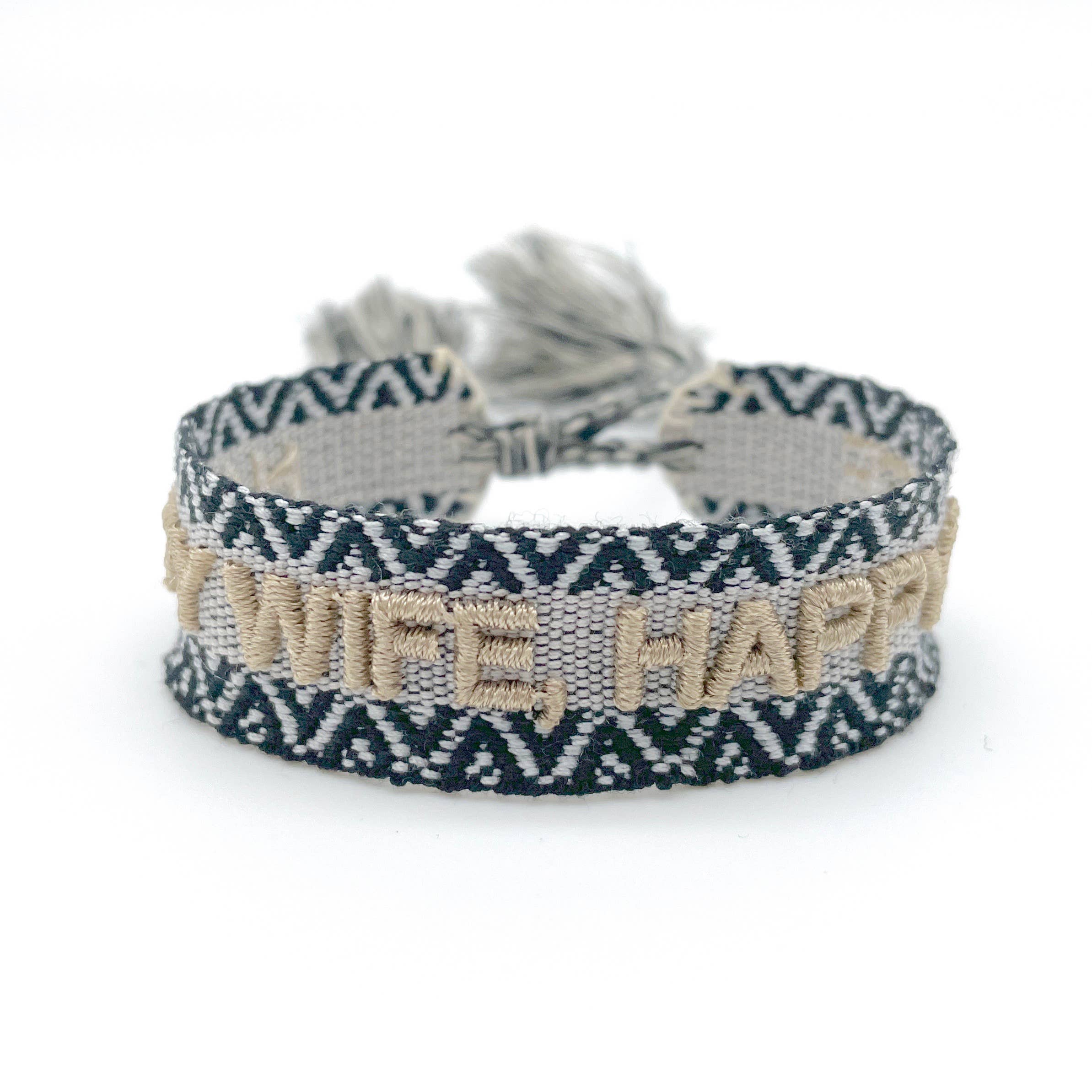 Parsley & Pepper – Pulseira entrelaçada/entrançada por atacado – Pulseira de declarações Happy WIFE, tecido, bordado