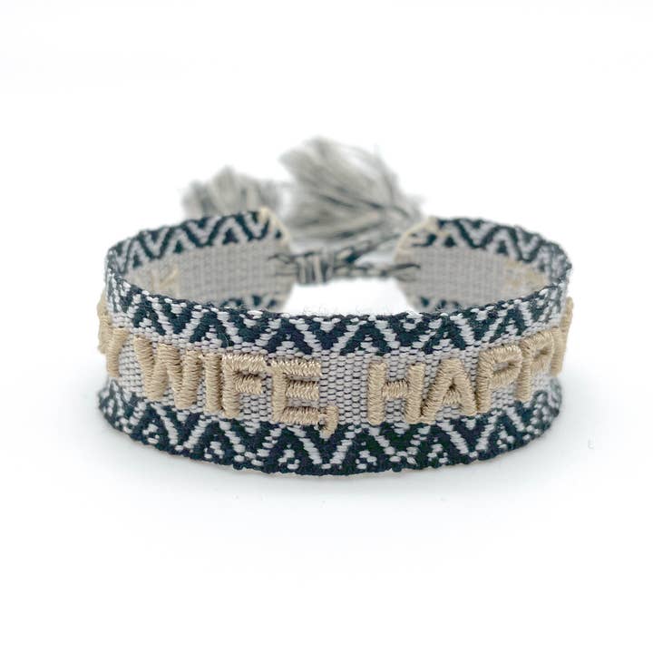 Parsley & Pepper - Wholesale Woven/Braided Bracelet - HAPPY WIFE, HAPPY LIFE statement bracelet woven, embroidered