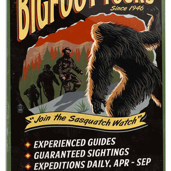 Lantern Press - Wholesale Sign - METAL SIGN ART Pacific Northwest, Bigfoot Tours