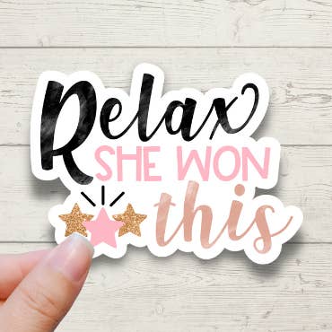 Relax She Won This - Adesivi oro rosa per piccole imprese per la vendita all'ingrosso da parte di Forest Crafts