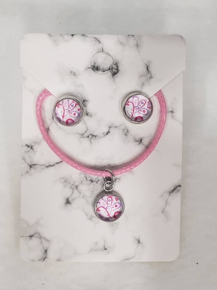 Conjunto Colar e Brincos Flor Mosaico Rosa por atacado de emrac boutique