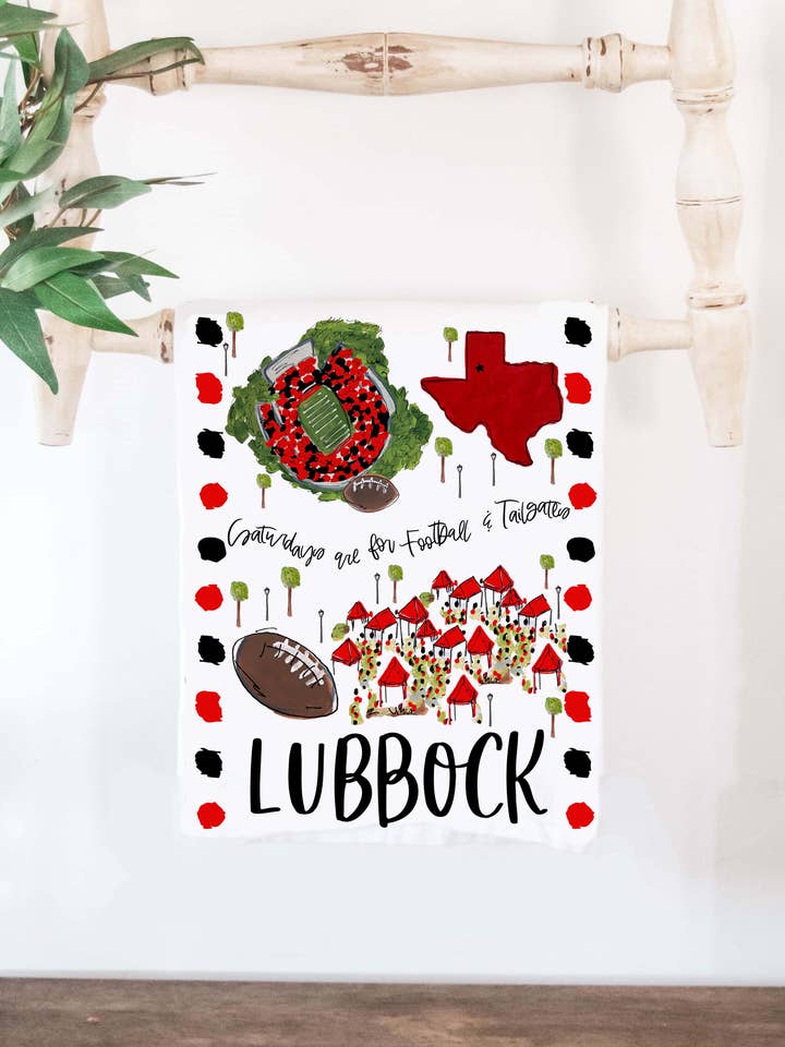 Saturdays Lubbock, TX Tea Towel for wholesale by Happy By Rachel, LLC