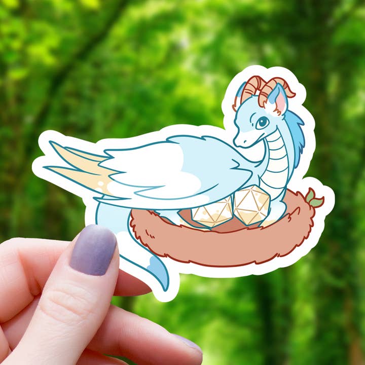 Dragon With D20 Eggs Sticker - 3 for wholesale by Mimic Gaming Co