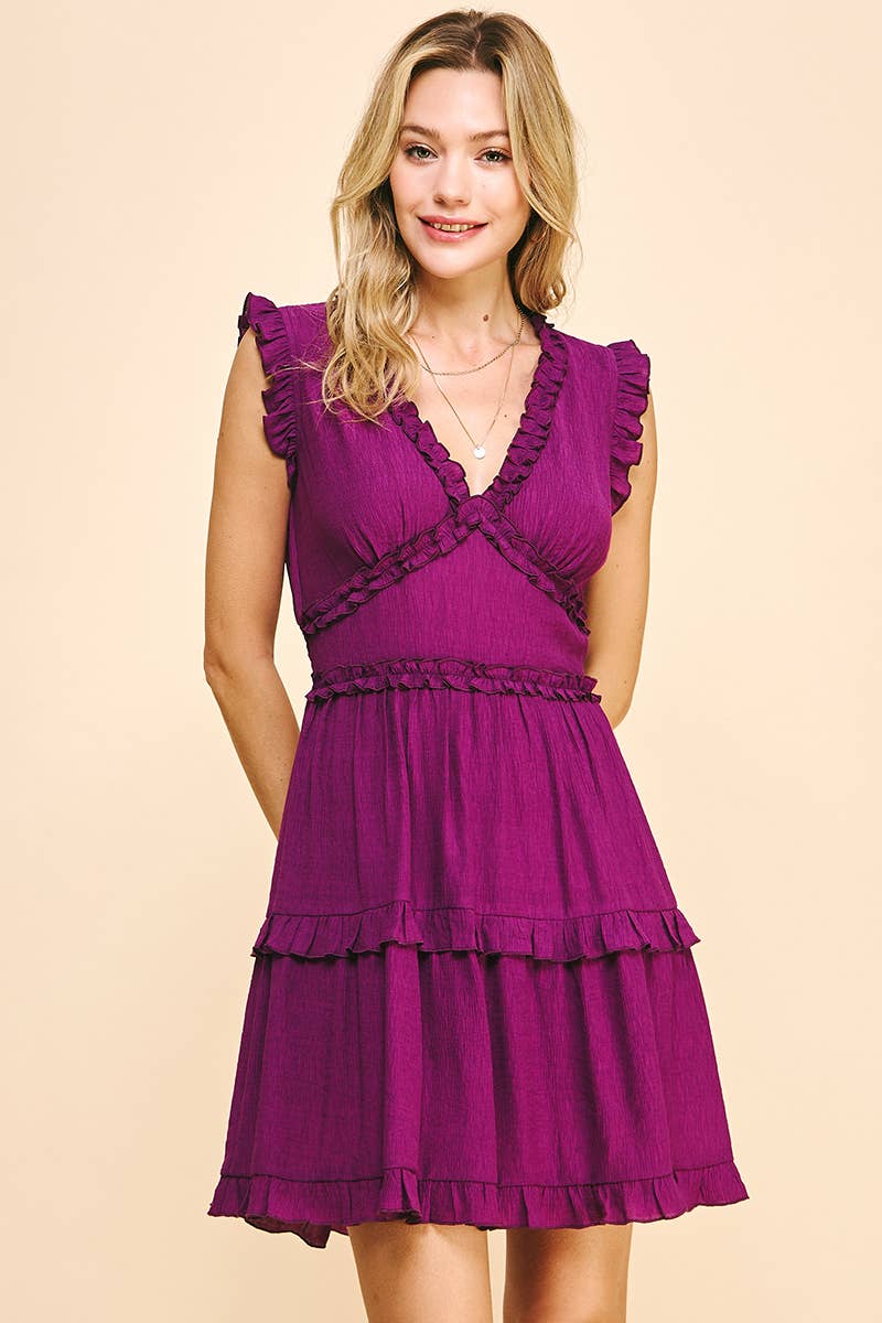 PINCH - Wholesale Jurk - Dames - MOUWLOZE JURK MET V-HALS EN RUCHES - 3087D31