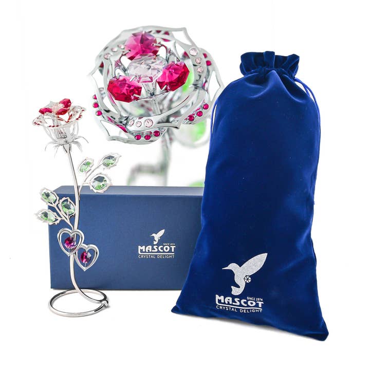 Large Chrome Rose with Double Heart Magnet (Red) for wholesale by Mascot International, Inc.