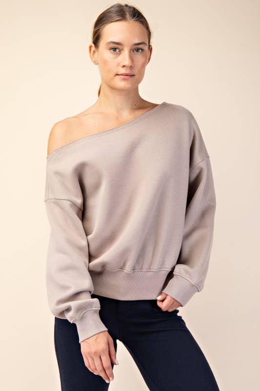 Sunday Morning - Wholesale Sweatshirt - Women's - T6899PL37 PLUS SIZE OFF SHOULDER FRENCH TERRY FLEECE TOP25