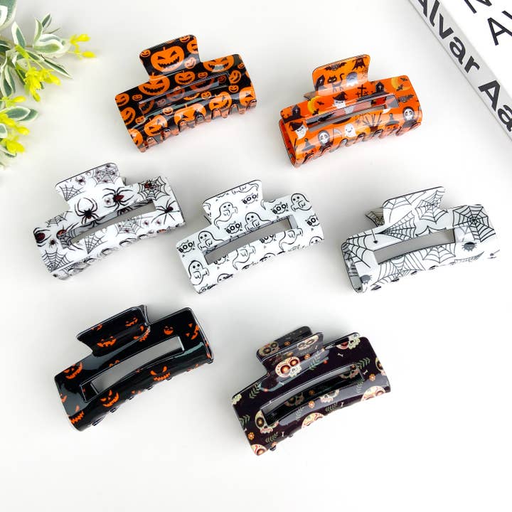 TheDivaSoap - Wholesale Hair Clip - Women's - Halloween Rectangular Ghost Skull Hair Claw Clip