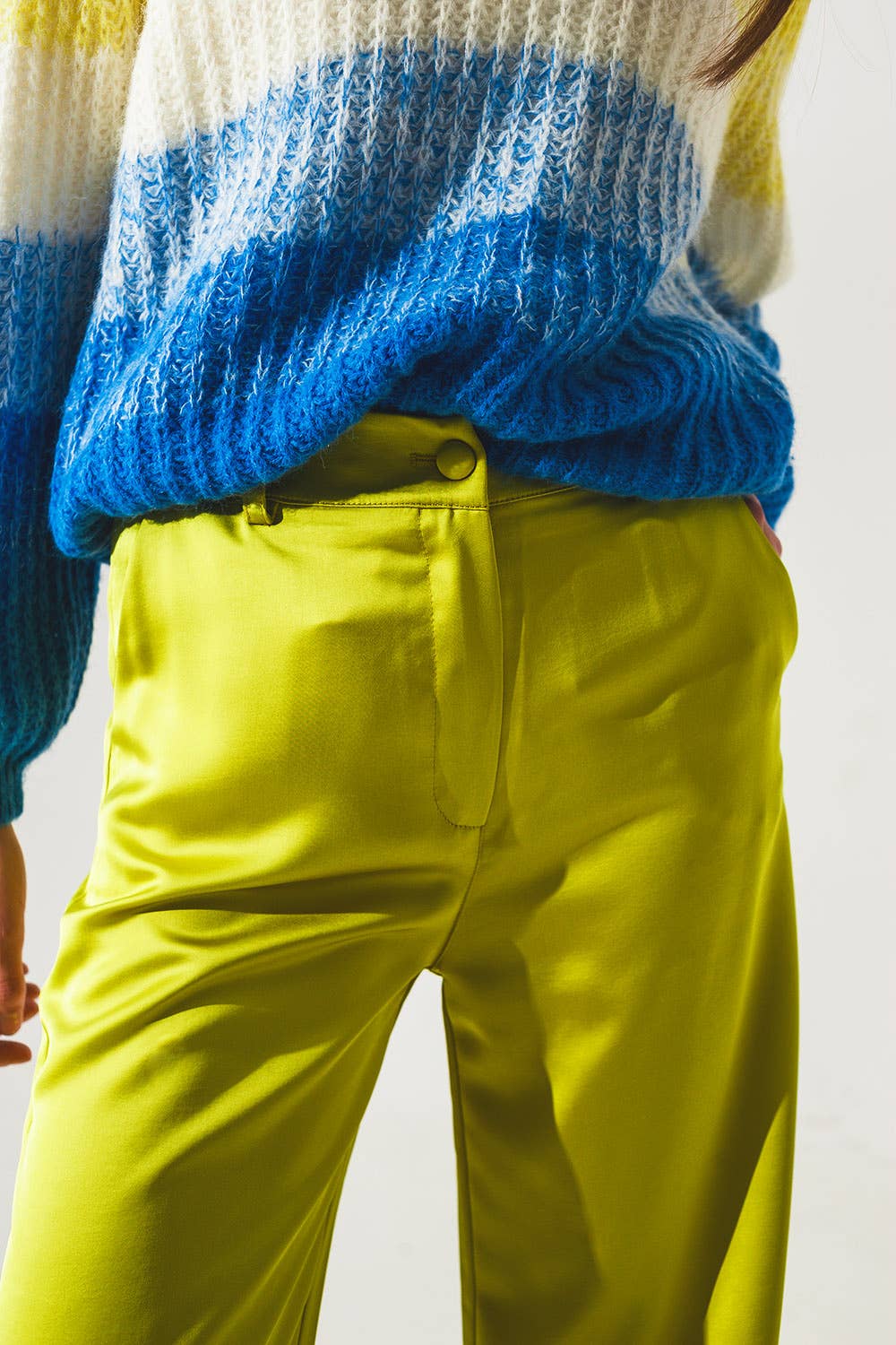 Vert Pantalon large en satin vert citron en vente sur Faire3