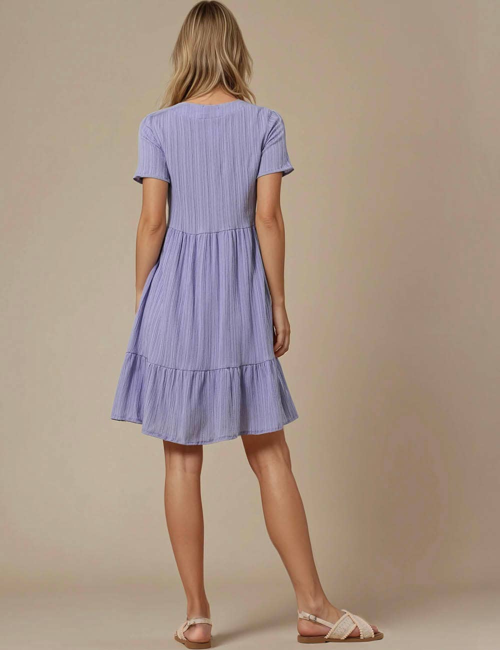 Sweetkama - Vente Robe – femme - Robe courte quotidienne à manches courtes et col en V17