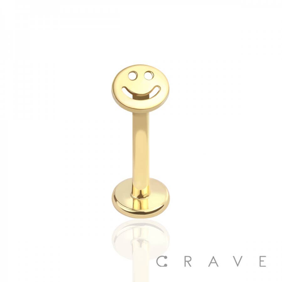CRAVE – wholesale Solitärörhängen – INTERNT GÄNGADE LEENDE ANSIKTE TOPP 316L SS LABRET STUD0